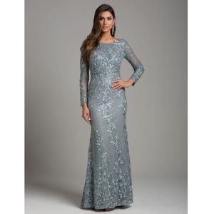 LARA Couture Beaded Long Sleeve Lace Gown